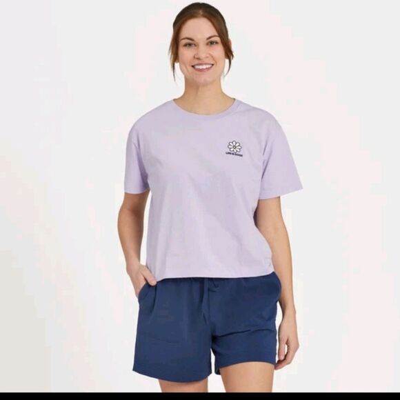 GUC Life Is Good Lilac Striped Daisy Boxy Crusher Lite Tee - Picture 1 of 7